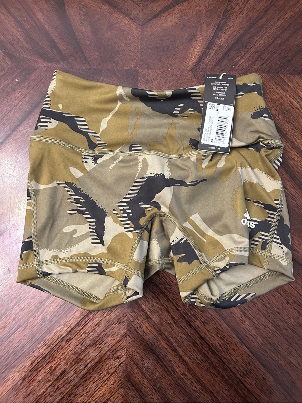 adidas Womens 4 Inch Camo Short Tights Leggings, Orbit Green/Black/White, X-Smal